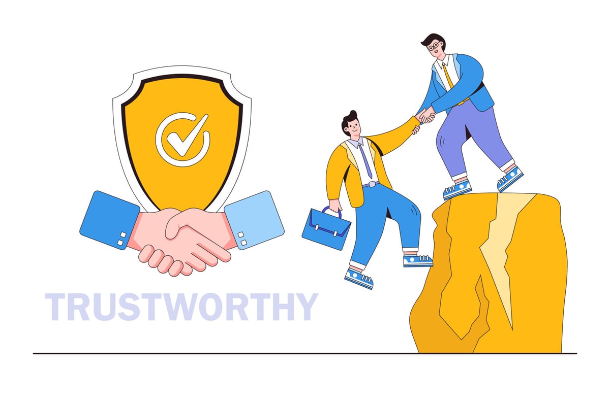 trustworthy-or-integrity-for-partnership-support-and-reliable-to-work-together-honesty-or-trust-to-help-success-team-concepts-businessman-hold-hand-tight-with-trusted-partner-in-mountain-cliff-vector